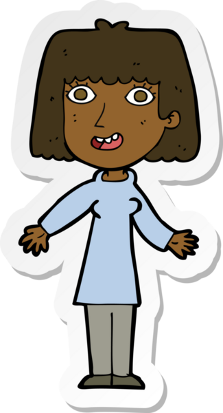 Bir insan tarafından çizilmiş mutlu bir kadının çıkartması.