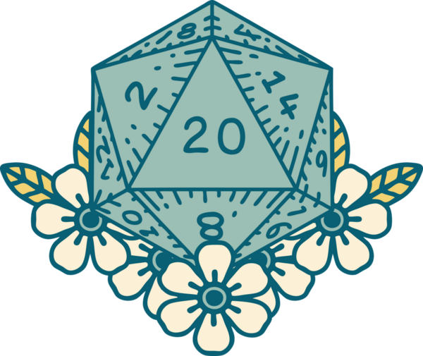 Bir insan tarafından çizilmiş bir d20 'nin ikonik dövme şekli