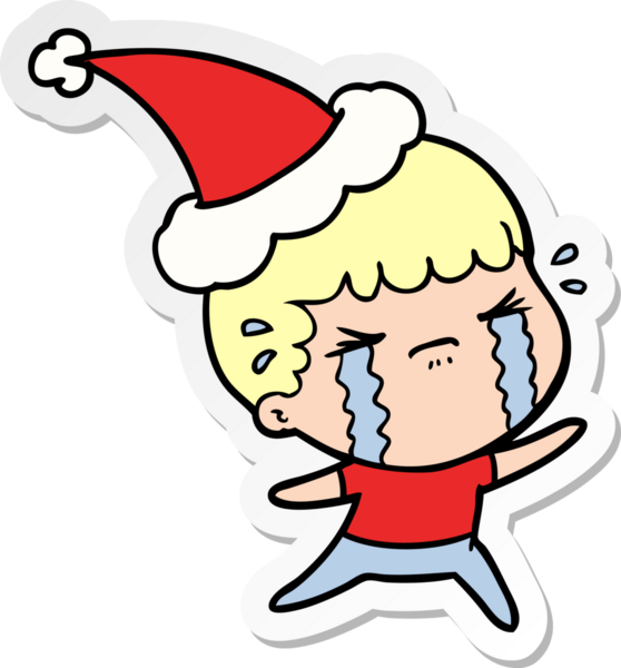 Bir insan tarafından çizilmiş Noel Baba şapkasıyla ağlayan bir adamın el yazısı.