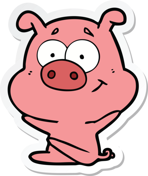 Bir insan tarafından çizilmiş mutlu çizgi film domuzu çıkartması.