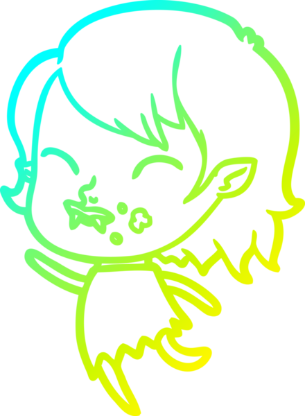 Bir insan tarafından çizilmiş yanağında kan olan vampir bir kızın çizdiği soğuk çizgi.