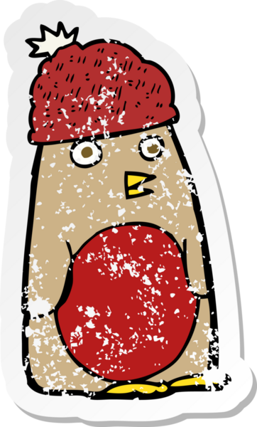 Bir insan tarafından çizilmiş şapkalı robin çizgi filminin gerilimli yapıştırması.