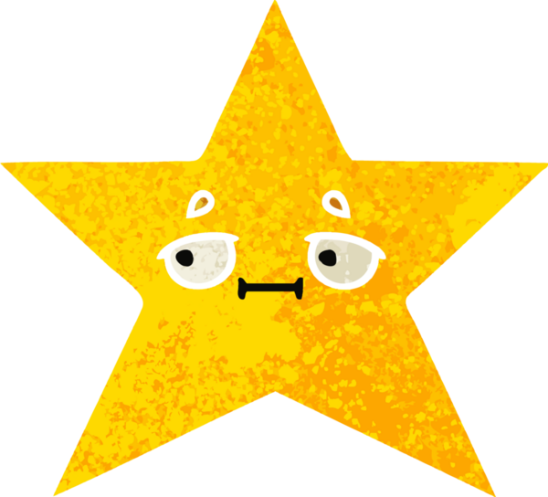 Bir insan tarafından çizilmiş altın yıldızın retro çizim tarzı karikatürü.