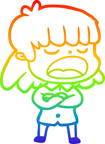 Gökkuşağı gradyan çizgi çizimi Bir insan tarafından yüksek sesle çizilen bir kadın karikatürü