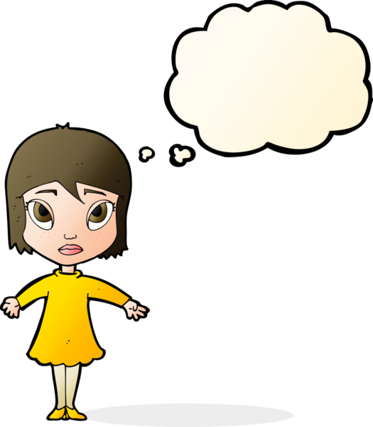 Bir insan tarafından çizilmiş düşünce kabarcığı olan karikatür kızı.