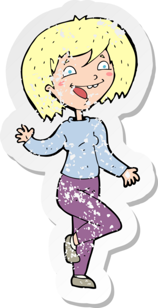 Bir insan tarafından çizilmiş gülen bir karikatür çıkartması.