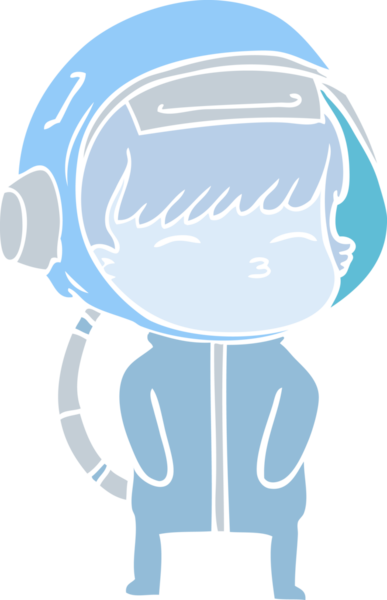 Düz renkli çizgi film meraklısı astronot bir insan tarafından çizilmiş.