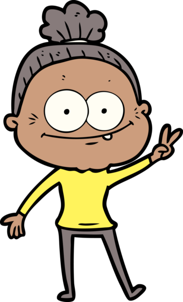 Bir insan tarafından çizilmiş mutlu yaşlı kadın çizgi filmi.