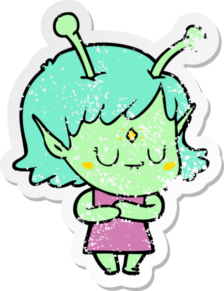 Bir insan tarafından çizilmiş uzaylı bir kızın sıkıntılı çıkartması.