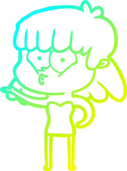 Bir insan tarafından çizilen ıslık çalan bir kızın soğuk gradyan çizgisi.