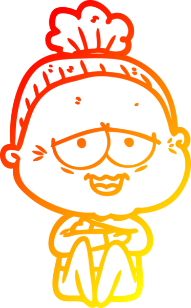 Bir insan tarafından çizilmiş mutlu, yaşlı bir kadının sıcak çizgi çizimi.