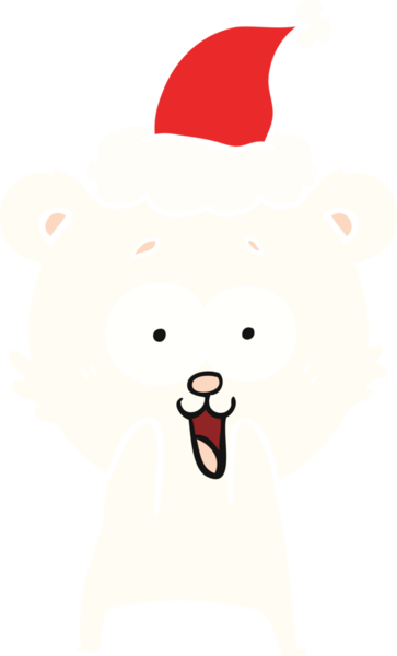 Heyecanlı ayıcık eli çizilmiş düz renkli Noel Baba şapkası giymiş bir insan tarafından çizilmiş