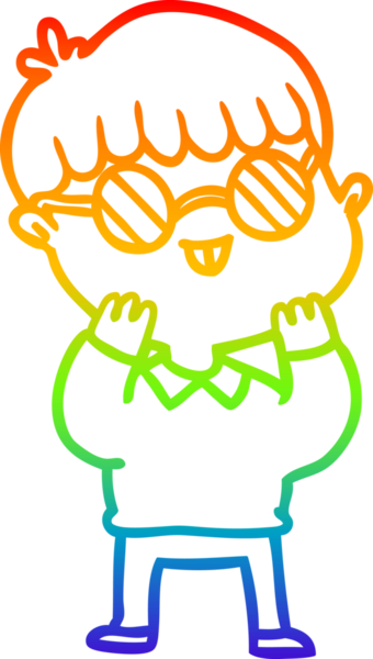 Bir insan tarafından çizilmiş gözlük takan çizgi film çocuğu çizimi.