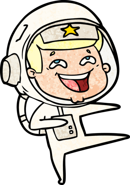 Bir insan tarafından çizilmiş gülen astronot çizgi filmi.