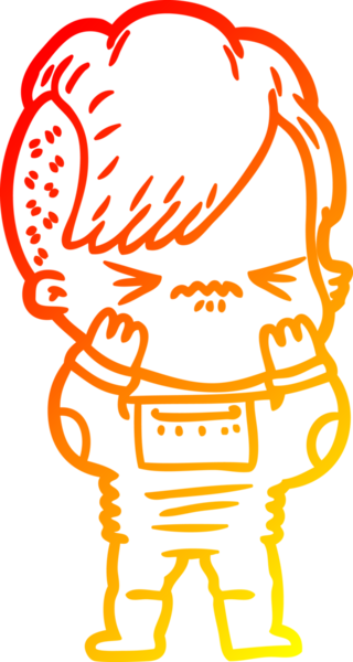 Bir insan tarafından çizilmiş uzay giysisi giymiş kızgın bir hipster kızın çizgi çizimi.