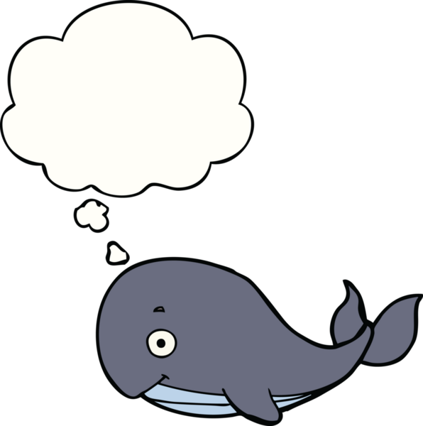 Bir insan tarafından çizilmiş düşünce baloncuklu çizgi film balinası