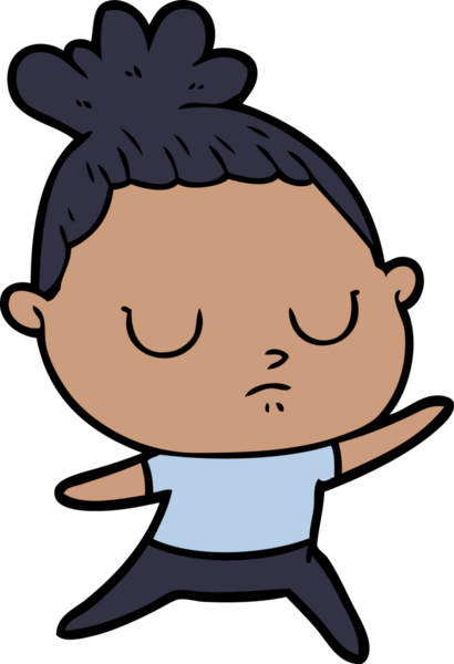 Bir insan tarafından çizilmiş sakin bir kadın çizgi filmi.