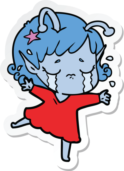 Bir insan tarafından çizilmiş ağlayan uzaylı bir kızın çıkartması.