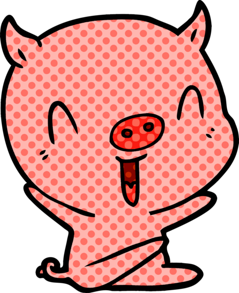 Bir insan tarafından çizilmiş mutlu çizgi film oturma domuzu