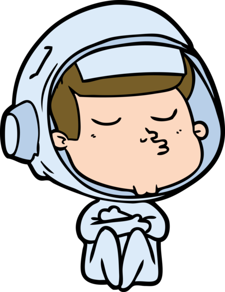 Bir insan tarafından çizilmiş kendine güvenen bir astronot çizgi filmi.