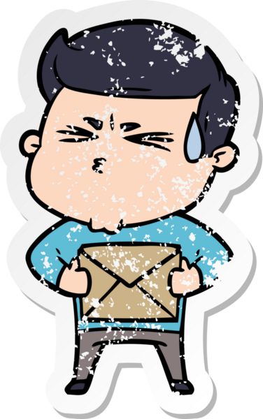 Bir insan tarafından çizilmiş terleyen bir çizgi film karakterinin sıkıntılı çıkartması.