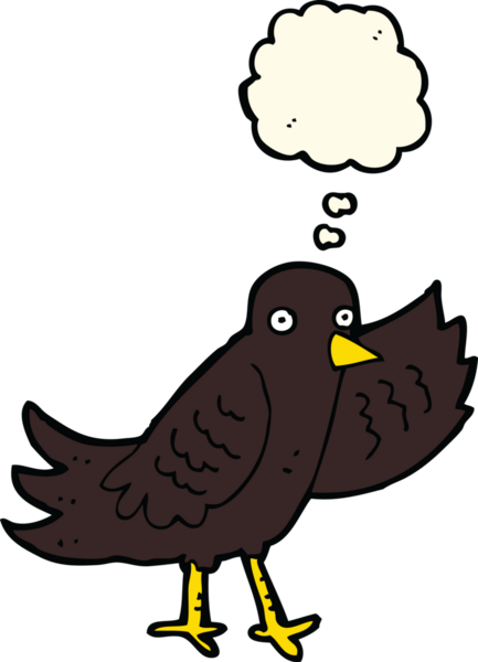Bir insan tarafından çizilmiş düşünce baloncuklu sallanan kuş.