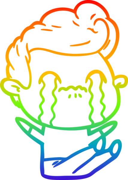 Gökkuşağı gradyan çizimi bir insan tarafından çizilmiş ağlayan bir karikatür adamı çiziyor.