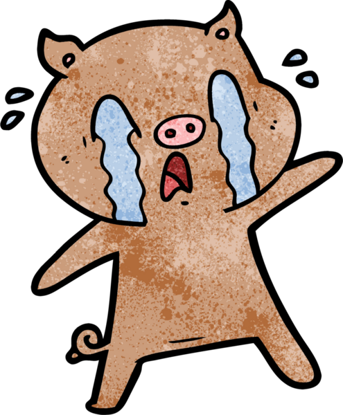 Bir insan tarafından çizilmiş ağlayan domuz çizgi filmi.