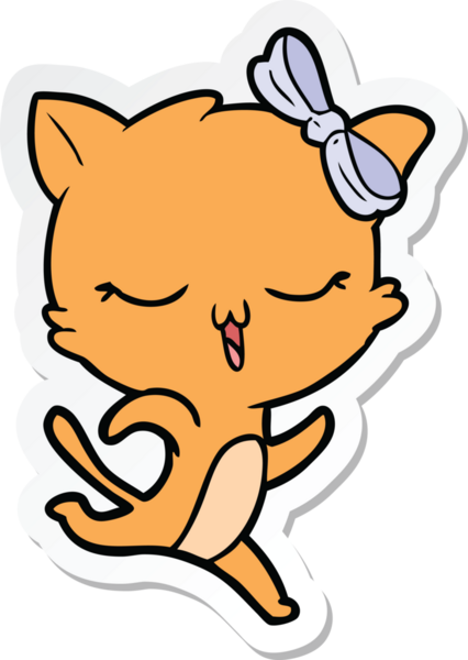 Bir insan tarafından çizilmiş kafasında fiyonk olan çizgi film kedisinin çıkartması.