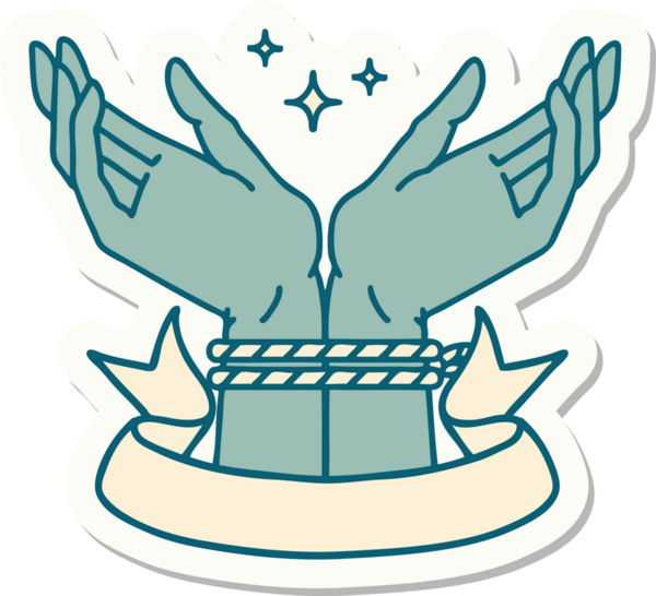 Bir insan tarafından çizilmiş bir çift eli olan dövme stili çıkartması.