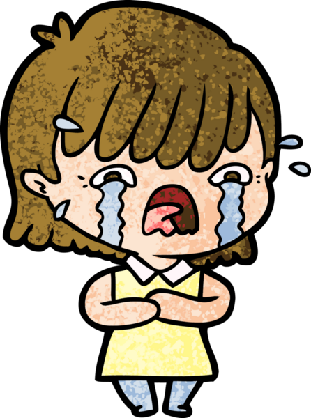 Bir insan tarafından çizilmiş ağlayan çizgi film kızı.