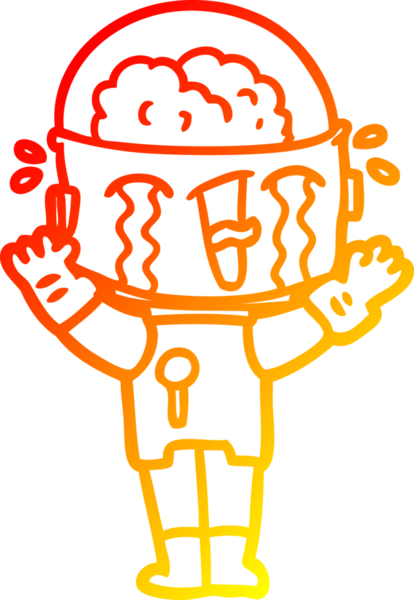 Bir insan tarafından çizilmiş, karikatür ağlayan robot çizimi.