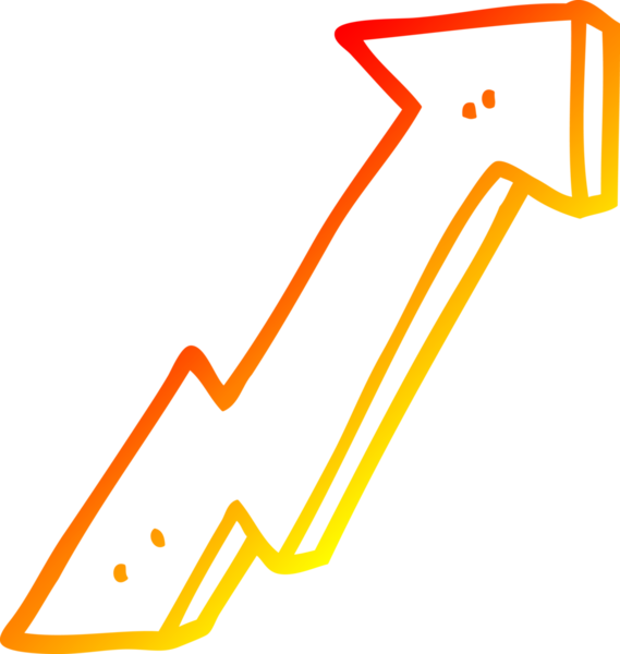 Bir çizgi filmin sıcak gradyan çizimi bir insan tarafından çizilmiş pozitif büyüme oku