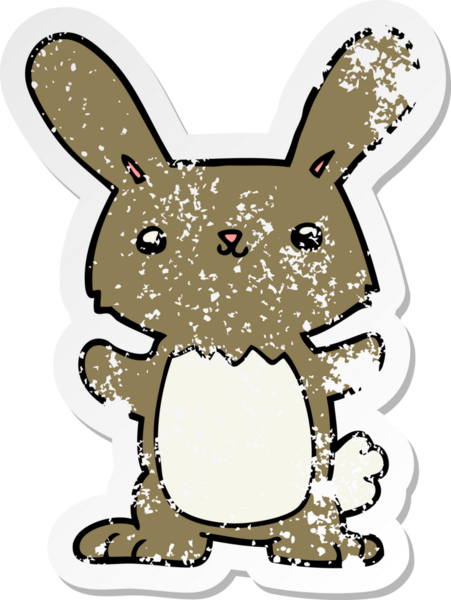 Bir insan tarafından çizilmiş şirin bir tavşanın sıkıntılı çıkartması.