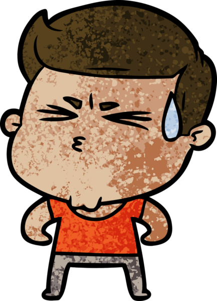 Bir insan tarafından çizilmiş terleyen çizgi film adamı.