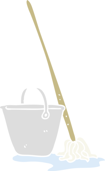 Bir insan tarafından çizilmiş paspas ve kovanın düz renk çizimi