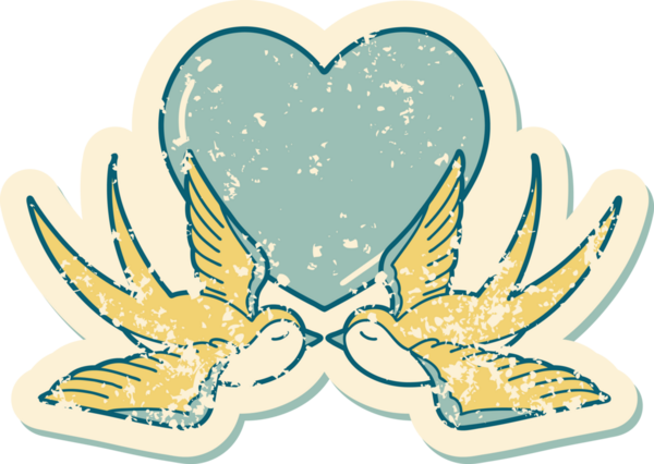 Kederli sembolik dövme stili kırlangıçlar ve bir insan tarafından çizilmiş kalp.