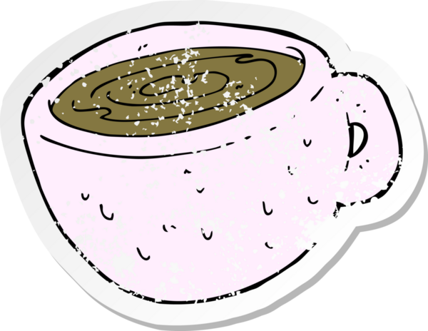 Bir insan tarafından çizilmiş karikatür kahve fincanının gerilimli yapıştırması.