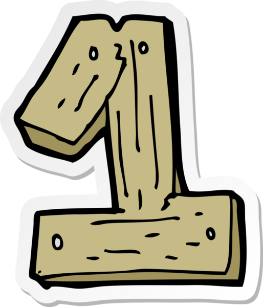 Bir insan tarafından çizilmiş tahta bir çizgi film çıkartması.