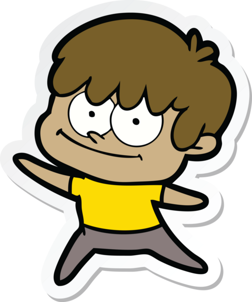 Bir insan tarafından çizilmiş mutlu bir çizgi film karakterinin çıkartması.