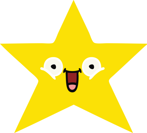 Bir insan tarafından çizilmiş altın yıldızın düz renkli retro karikatürü