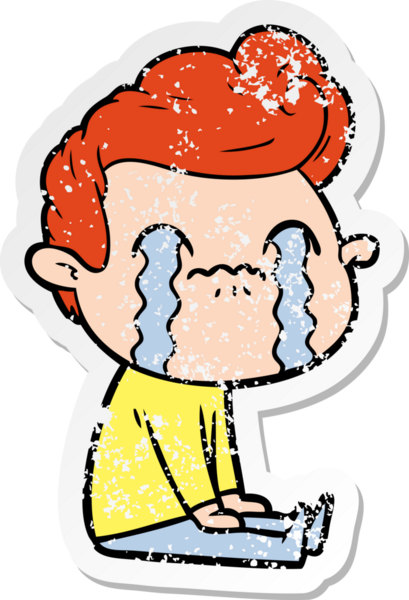 Bir insan tarafından çizilmiş ağlayan bir karikatürcünün sıkıntılı çıkartması.