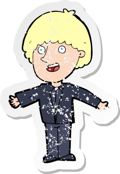 Bir insan tarafından çizilmiş mutlu bir adamın karikatür yapıştırması.