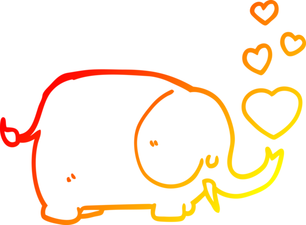 Sevgi dolu kalpleri bir insan tarafından çizilmiş sevimli bir fil çizimi.