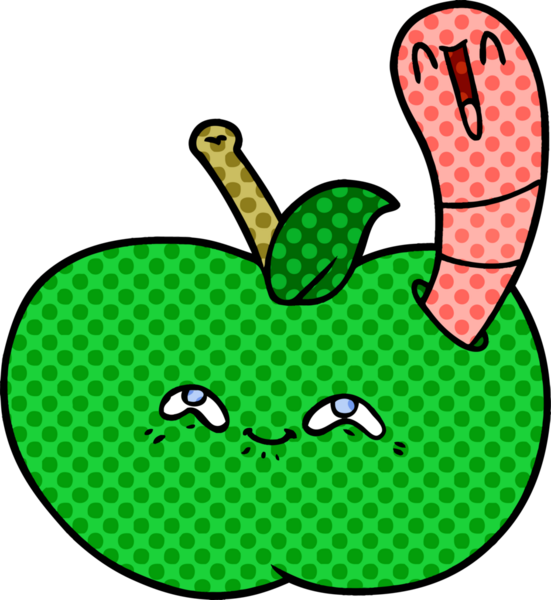 Bir insan tarafından çizilmiş mutlu elma solucanı.