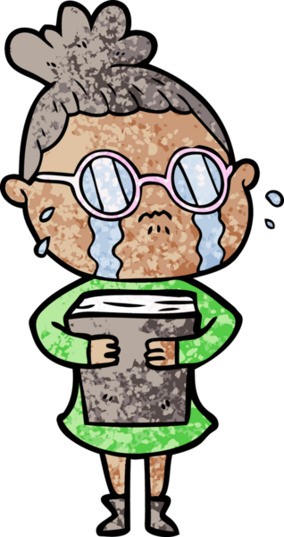 Bir insan tarafından çizilmiş gözlüklü, ağlayan bir kadın.