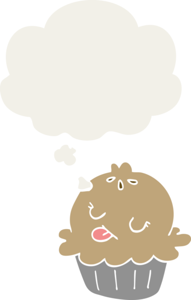 Düşünce baloncuğu insan tarafından çizilmiş şirin bir çizgi film pastası.