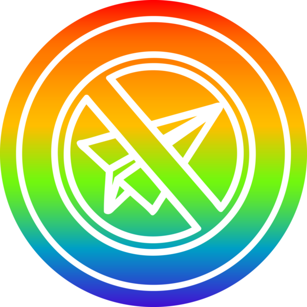 Kağıt düzlem dairesel simgeyi gökkuşağı gradyan bir insan tarafından çizilmiş şekilde yasakladı