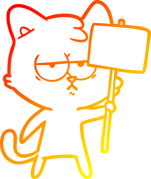 Bir insan tarafından çizilmiş tabela direğiyle sıkılmış çizgi film kedisinin sıcak çizgi çizimi