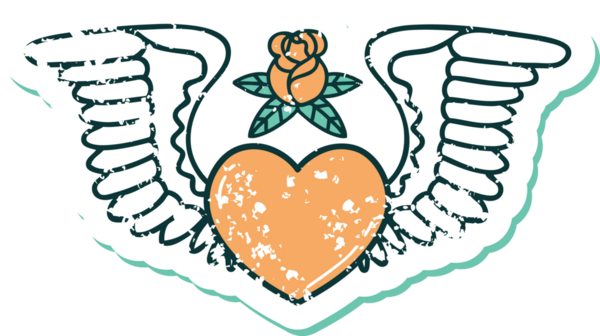 Bir insan tarafından çizilmiş kanatlı bir kalbin sembolik dövmesi.